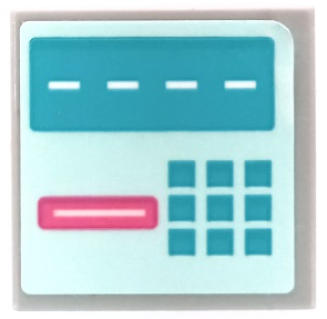 Lego Tile 2 x 2 with ATM Screen with White Dotted Line, Medium Azure Keypad and Dark Pink Slot on Light Aqua Background Pattern (Sticker) - Set 41450