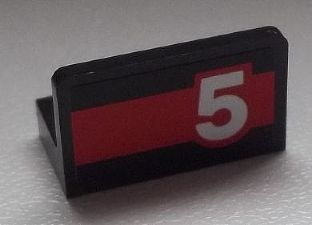Lego Panel 1 x 2 x 1 with White '5' on Red Stripe Pattern Model Right Side (Sticker) - Set 60025
