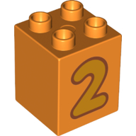 Lego Duplo Brick 2 x 2 x 2 with Yellow '2' Print