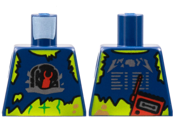 Lego Torso Torn Tour Shirt, Red Hand Bursting from Silver Outline Grave, Lime Skin Pattern / Dark Blue