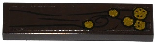 Lego Tile 1 x 4 with Wood Grain and 5 Gold Coins Pattern (Sticker) - Set 79008 / Dark Brown