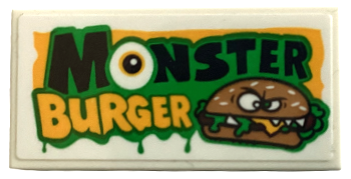 Lego Tile 2 x 4 with 'MONSTER BURGER' and Hamburger with Eyes Pattern (Sticker) - Set 31104