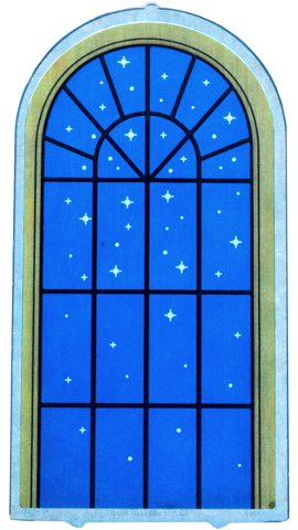 Lego Glass for Door Frame 1 x 6 x 7 Arched with Notches and Rounded Pillars with Window Gold Frame, Black Lattice, Blue Sky and White Sparkles Pattern (Sticker) - Set 43263
