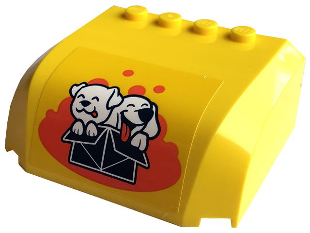 Lego Windscreen 5 x 6 x 2 Curved Top Canopy with 4 Studs with White Dogs in Dark Blue Box on Coral Background Pattern (Sticker) - Set 41741