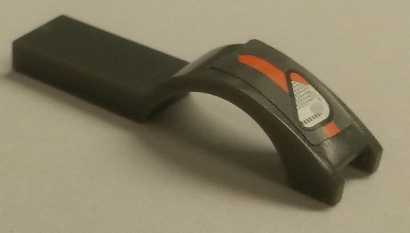 Lego Vehicle, Mudguard 1 x 4 1/2 with Headlight and Orange Stripe Pattern Model Left Side (Sticker) - Set 8154 / Dark Bluish Gray