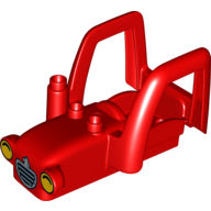 Lego Duplo Tractor Body with 2 Studs, Exhaust Pipe, and Radiator with Rabbit and Yellow Headlights Print / Red