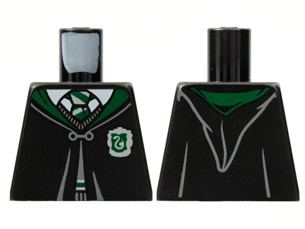 Lego Torso Hogwarts Robe Clasped with Slytherin Crest Pattern / Black