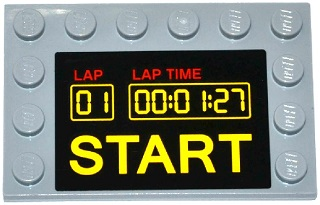 Lego Tile, Modified 4 x 6 with Studs on Edges with Digital Clock, Counter, and 'LAP', 'LAP TIME' and 'START' Pattern (Sticker) - Set 75912