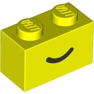 Lego Brick 1 x 2 with Black Curved Line / Smile print / Vibrant Yellow