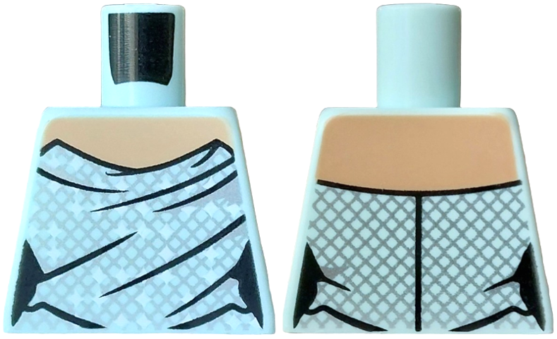 Lego Torso Dress Top with Black Trim and Folds, Silver Fishnet, White Sprakles, Medium Tan Neck Pattern / Light Aqua