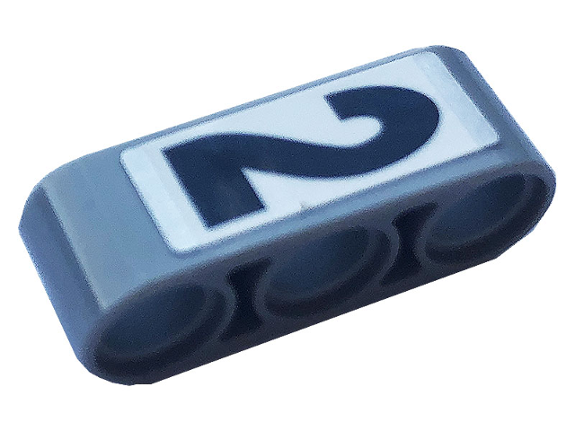 Lego Technic, Liftarm Thick 1 x 3 with Black Number 2 on White Background Pattern (Sticker) - Set 42123 / Light Bluish Gray