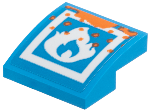 Lego Slope, Curved 2 x 2 x 2/3 with White Fire Logo, Orange Splotches Pattern (Sticker) - Set 71484