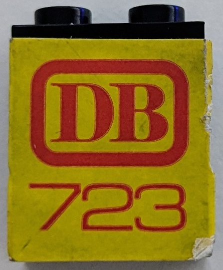 Lego Stickered Assembly 2 x 1 x 2 with Red 'DB 723' on Yellow Background Pattern (Sticker) - Set 723-2