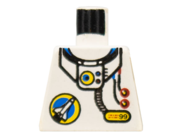 Lego Torso Space Port Logo, Tube and Two Red Buttons Pattern / White