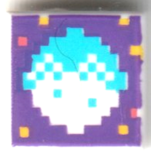 Lego Tile 1 x 1 with Pixelated White/Dark Azure Moon on Dark Purple Background Print