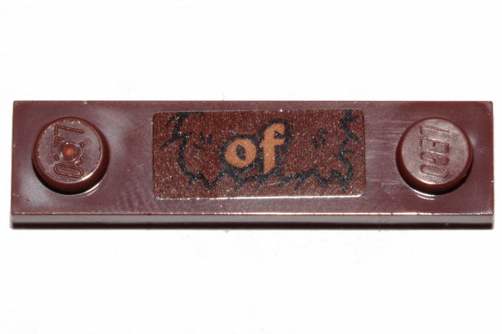 Lego Plate, Modified 1 x 4 with 2 Studs with Groove with 'of' and Fur Pattern (Sticker) - Set 30628