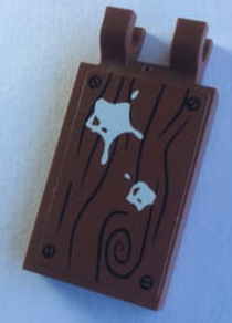 Lego Tile, Modified 2 x 3 with 2 Clips with White Paint Splotches on Wood Grain Background Pattern Model Left Side (Sticker) - Set 70813