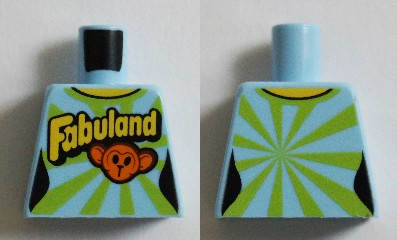 Lego Torso Female Top with Lime Rays, 'Fabuland' Text, and Monkey Face Pattern / Medium Blue