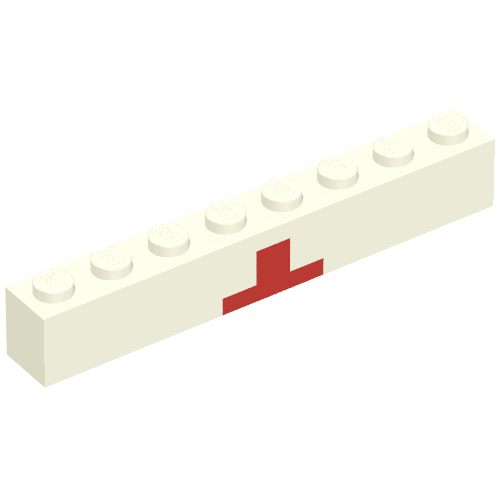 Lego Brick 1 x 8 with Red Cross Upper Half Print / White