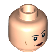 Lego Minifig Head Madam Pince, Eyelashes, Cheek Lines, Dark Red Lips, Raised Left Eyebrow / Angry Print / Light Nougat