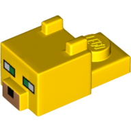 Lego Animal Body Part, Cat Head 1 x 2 with Cube with Ears, Nose and Pixelated Face print (Ocelot) / Yellow