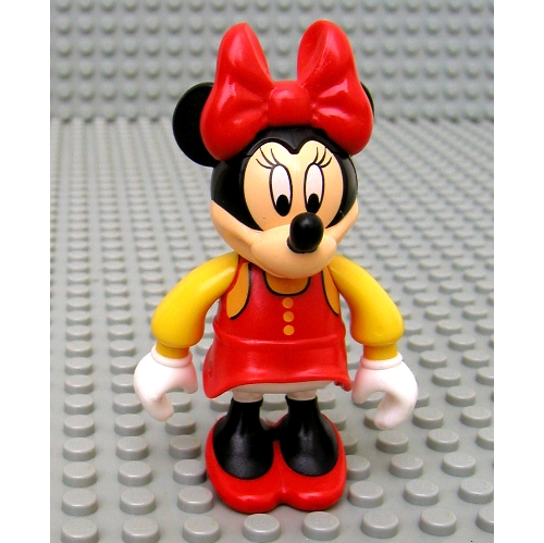 Lego Minnie Mouse Figure with Red Dress, Yellow Sleeves, and Red Shoes