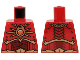 Lego Torso Dark Red and Gold Armor and Necklace with Orange Round Jewel (Fire Chi) Pattern / Red