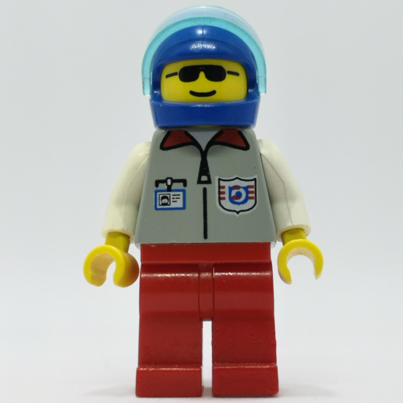 Lego Coast Guard, Light Gray Jacket with Zipper and Badge, Blue Helmet with Visor, Sunglasses
