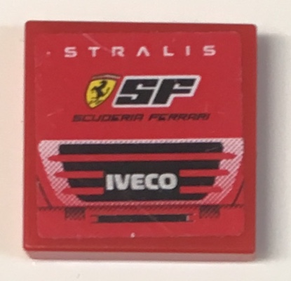 Lego Tile 2 x 2 with 'STRALIS', 'SCUDERIA FERRARI' Logo and 'IVECO' Pattern (Sticker) - Sets 8153 / 8155 / Red