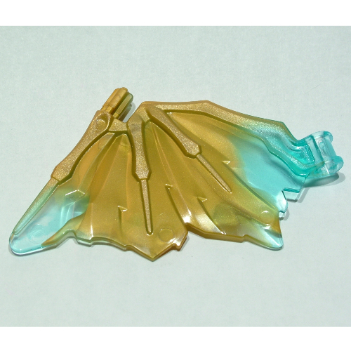 Lego Creature Body Part, Wing, Crystalized with Marbled Pearl Gold Pattern / Trans-Light Blue