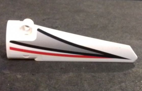 Lego Technic, Panel Fairing # 5 Long Smooth, Side A with Black and Red Stripes and Silver Pattern (Sticker) - Set 42000 / White