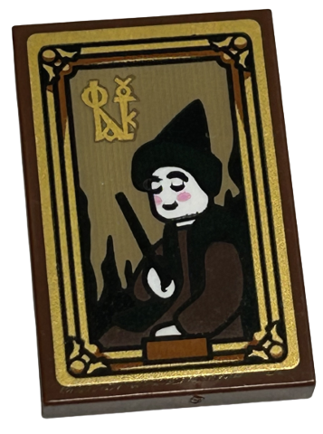 Lego Tile 2 x 3 with Picture of Witch with Bright Pink Cheeks and Black Wand in Gold Frame Pattern (Sticker) - Set 40577