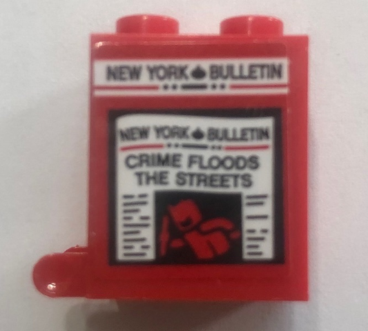 Lego Container, Box 2 x 2 x 2 with Newspaper Rack 'NEW YORK BULLETIN' and 'CRIME FLOODS THE STREETS' Pattern (Sticker) - Set 76108