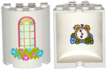 Lego Cylinder Half 2 x 4 x 4 with Window and Flower Box Pattern with Alarm Clock and Flowers on Inside Pattern (Sticker) - Set 41142