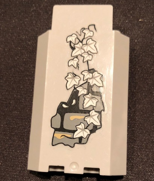 Lego Panel 3 x 3 x 6 Corner Wall without Bottom Indentations with Bricks, 13 White Ivy Leaves and White Eyes Pattern, Glow in the Dark (Sticker) - Set 9468 / Light Bluish Gray