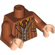 Lego Torso Pinstriped Suit Jacket, Dark Tan Vest and Red Tie Print, Dark Orange Arms, Light Nougat Hands / Dark Orange