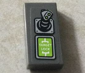 Lego Tile 1 x 2 with Joystick and 'TARGET LOCK' on Lime Screen Pattern (Sticker) - Set 76016 / Dark Bluish Gray