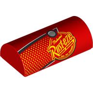 Lego Brick Curved 2 x 4 Double, No Studs with Bright Light Orange Dots, Rust-eze Logo Print / Red