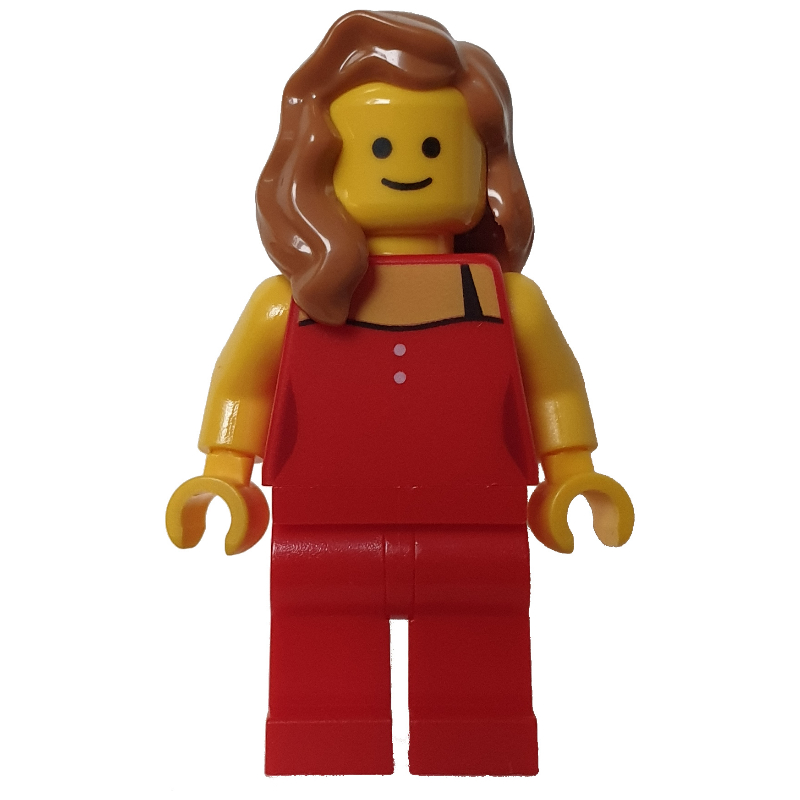 Lego Red Torso, Red Legs, Medium Nougat Hair