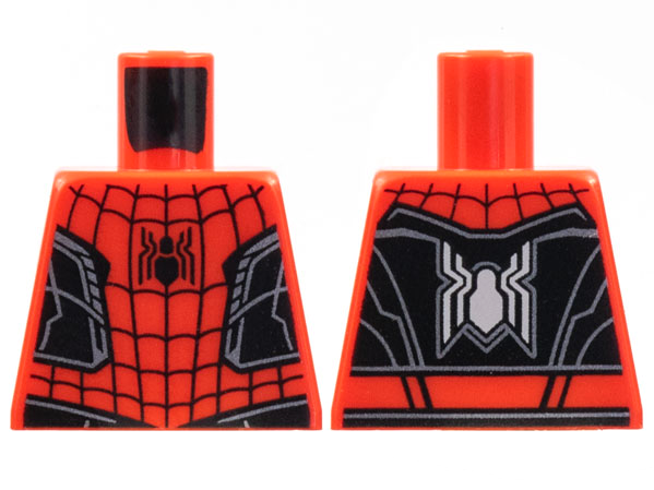 Lego Torso Spider-Man Black Spider, Webbing and Vest, Silver Trim Lines Pattern / Red