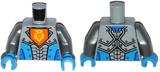 Lego Torso Nexo Knights Armor with Orange Emblem with Yellow Crowned Lion, Dark Azure Panels Pattern / Flat Silver Arms / Dark Azure Hands