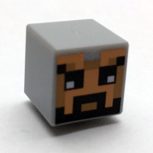 Lego Minifig Head Special, Cube with Pixelated Helmet with Face with Beard Print / Light Bluish Gray