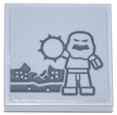 Lego Tile 2 x 2 with Dark Bluish Gray Clayface Minifigure with Spiked Hand and Crushed Building Pattern (Sticker) - Set 76271