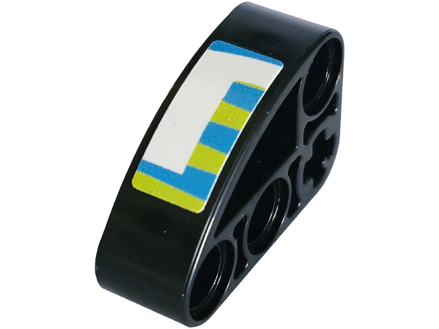 Lego Technic, Liftarm, Modified L-Shape Quarter Ellipse Thick 2 x 3 with Dark Azure and Lime Stripes and White Partial Letter m Pattern (Sticker) - Set 42240