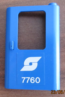 Lego Door 1 x 4 x 5 Train Right, Thin Support at Bottom with Austrian Railways Logo and '7760' Pattern (Sticker) - Set 7760
