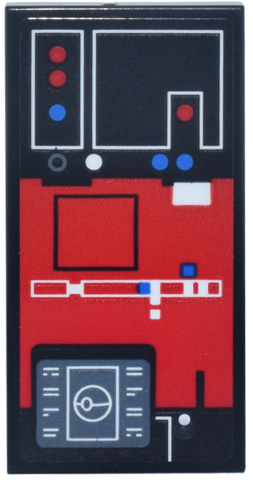 Lego Tile 2 x 4 with Red Control Panel, Blue and White Lights and Buttons, Dark Bluish Gray Screen with Death Star Pattern (Sticker) - Set 75419