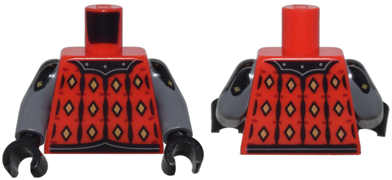 Lego Torso Armor, Black Stripes, Gold Diamonds (Bat Lord Tunic) Pattern / Dark Bluish Gray Arms with Black Armor Pattern / Black Hands
