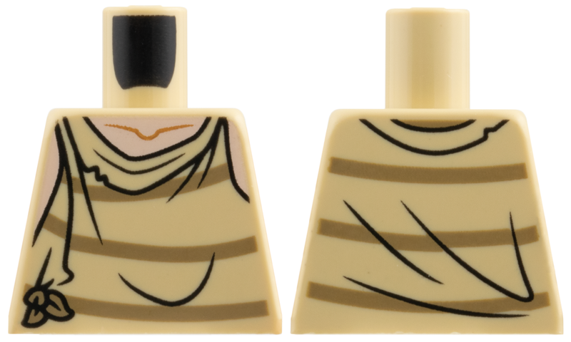 Lego Torso Smock Tattered with Dark Tan Stripes and Knot, Light Nougat Neck and Shoulders Pattern / Tan