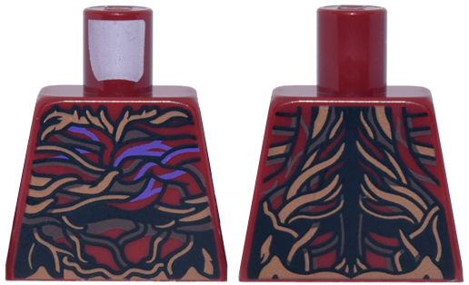 Lego Torso Medium Nougat, Dark Brown and Medium Lavender Vines, Veins and Rotted Flesh Pattern / Dark Red