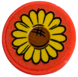 Lego Tile, Round 2 x 2 with Bottom Stud Holder with Yellow and Dark Orange Sunflower Pattern (Sticker) - Set 42652